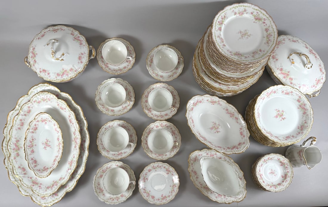 Set of 65 - Vintage Gold Rim Pink Floral Dinnerware Elite Works Limoges France Incomplete Set (1 of 20)