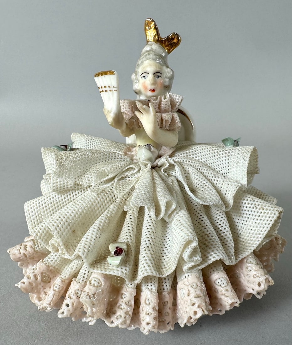 Vintage Dresden Lace Sitting Lady Porcelain Figurine Germany (1 of 8)