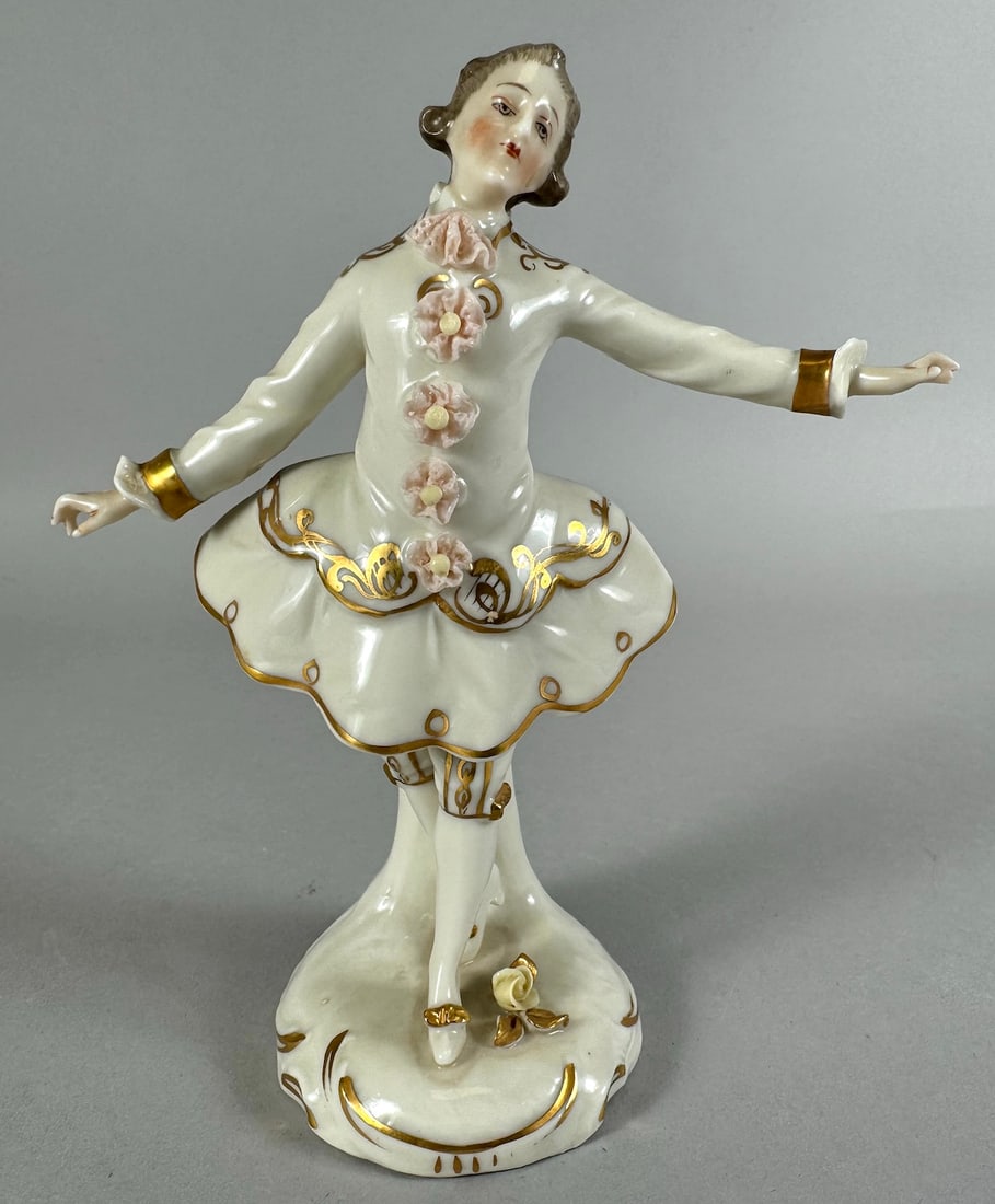 Vintage Dresden Lace Gold Trim Male Dancer Porcelain Figurine Germany (1 of 8)