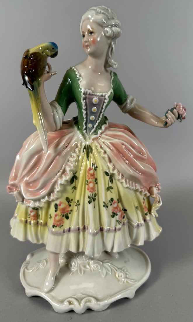Vintage "Lady with Parrot" Porcelain Figurine Karl Ens Volkstedt (1 of 12)