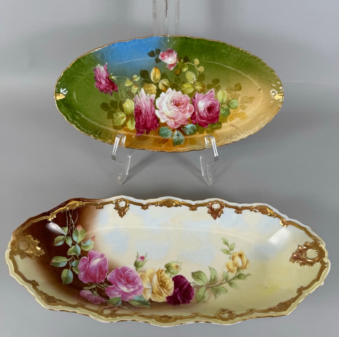 Lot of 2 Vintage Gold Rim/Trim Oval Serving Dish T&V and JPL Limoges (1 of 14)
