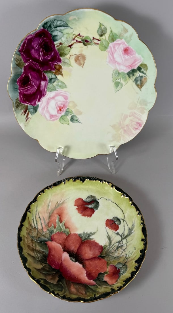 Lot of 2 - Vintage Gold Rim Hand Painted Floral Pattern Plates T&V & Limoges France (1 of 16)