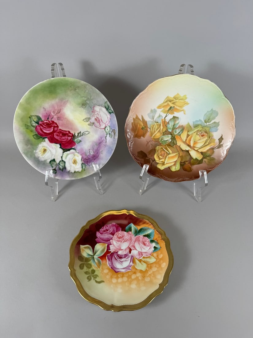 Lot of 3 - Vintage Hand Painted Rose Pattern Porcelain Plates K.T. & K. Co. Semi-Vitreous Royal (1 of 18)