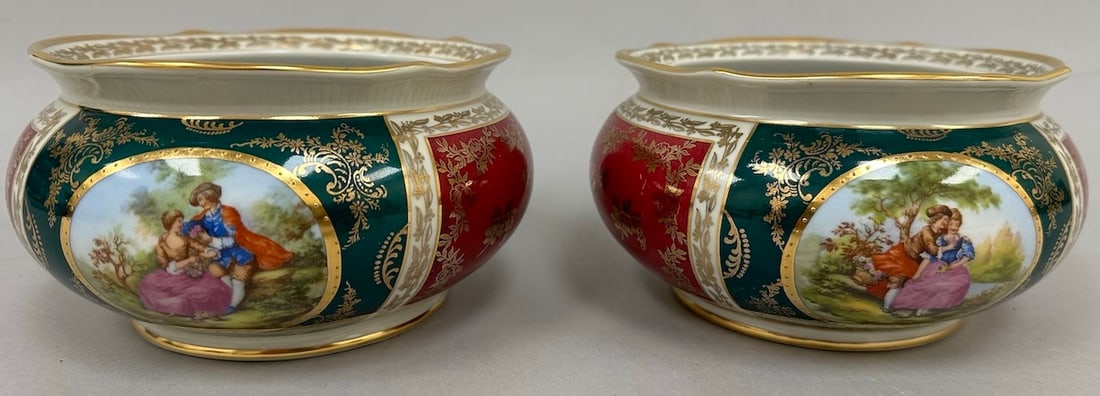 Pair of 2 - Porcelain Cachepots Feature a Scalloped Rim. (1 of 10)