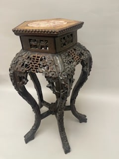 Chinese Carved Teak Wood and Inset Marble Stand (1 of 13)