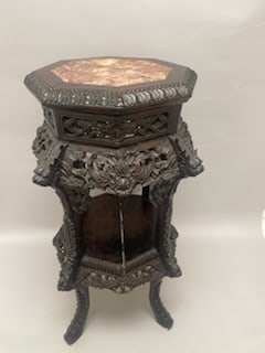 Chinese Carved Teak Wood and Inset Marble Stand (1 of 17)