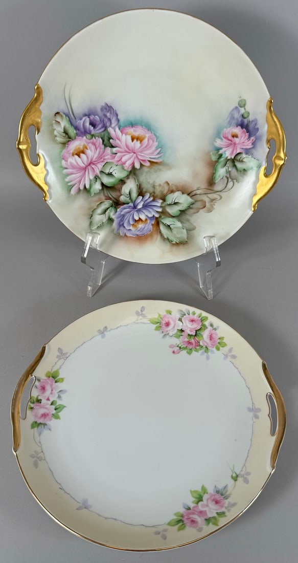 Lot of 4 - Austrian, German & Japanese Made Gold Rim Floral Pattern Handled Serving/Cake Platters (1 of 18)