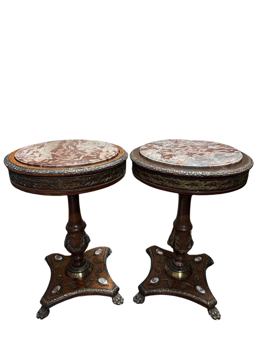 Pair of Empire Marble Top Round Tables Stands (1 of 9)