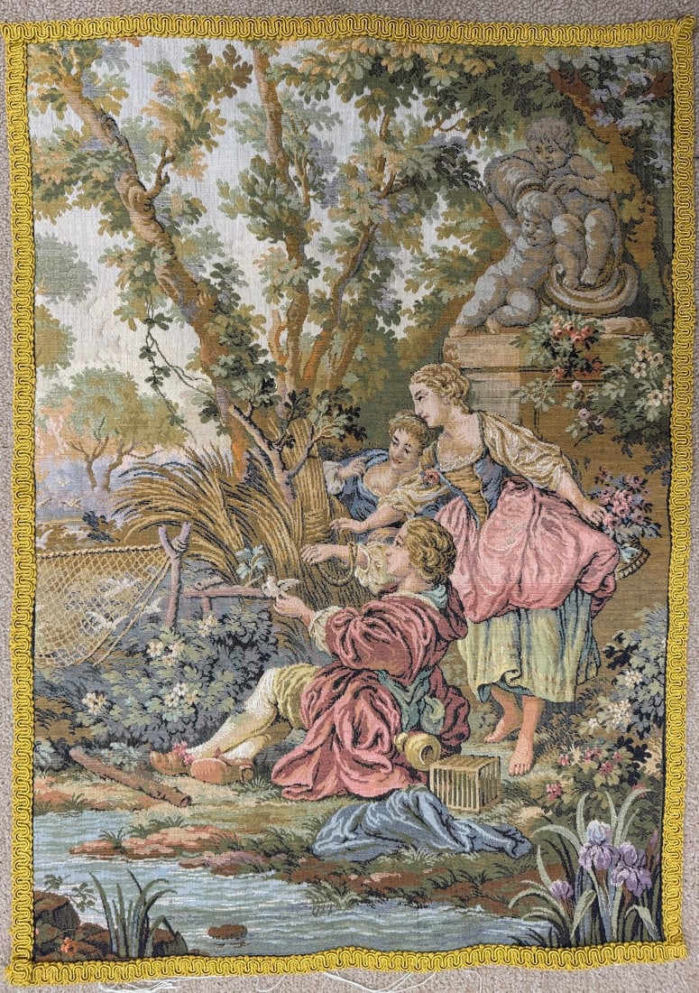 Vintage Aubusson Style French Tapestry: Vintage Aubusson Style French Tapestry. D: 25"l x 17.75"w.