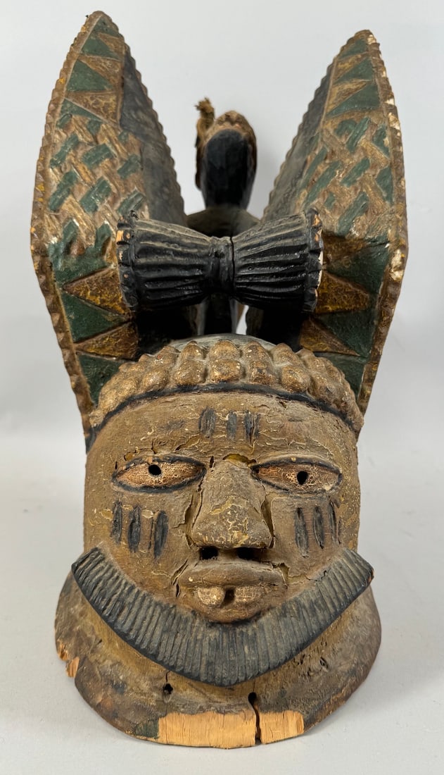 Yoruba Egungun Hand Carved Headdress: Yoruba Egungun Hand carved Headdress. D: 16.5h" x 9"w x 9.5"d.