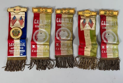 Lot of 5 - Antique Modern Woodmen & Forresters Ribbon Badges