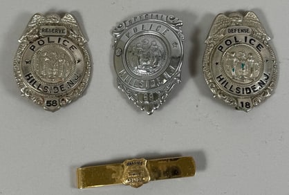 Lot of 4 - Vintage Police Badges & Pin  Hillside NJ Police Department