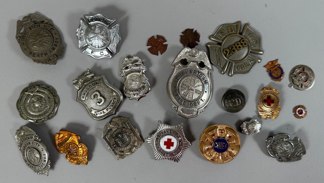 Lot of 21 - Vintage Fire Department Badges Pins Various Sizes and Shapes (1 of 12)