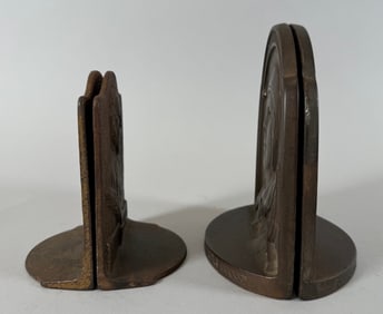 Lot of 2 - Vintage Henry W Longfellow & The Aviator Cast Iron Bookends