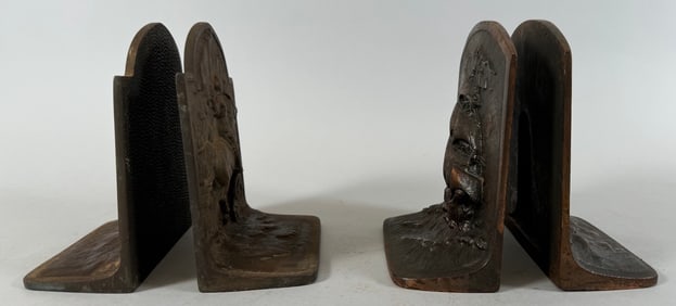 Lot of 2 - Two (2) Pairs Vintage Cast Iron Sailing Ship  & Armored Soldier on Horseback Bookends