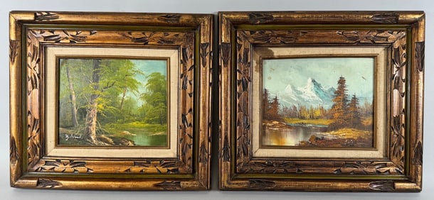 Lot of 2 - Vintage Mountain & Wooded Landscape Oil Painting