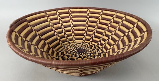 Vintage Possibly African Tribal Hand Woven Straw Basket