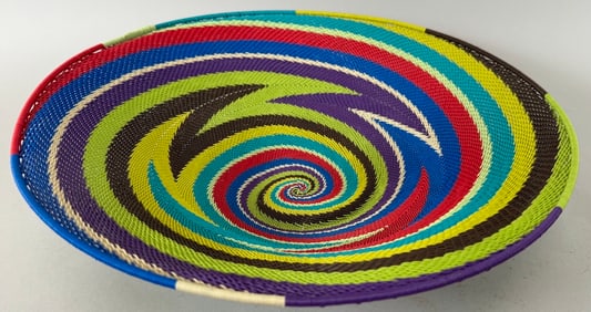 Possibly African Zulu Handmade Telephone Wire Art Bowl Basket