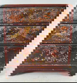 Vintage Possibly Japanese Lacquer Small Chest of Drawers Jewelry Box