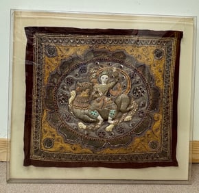 Vintage Burmese Kalaga Tapestry Framed