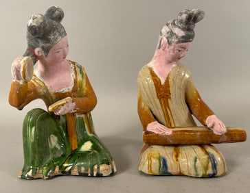Lot of 2 - Vintage Chinese Tang Sancai Glazed Clay Mud Figures