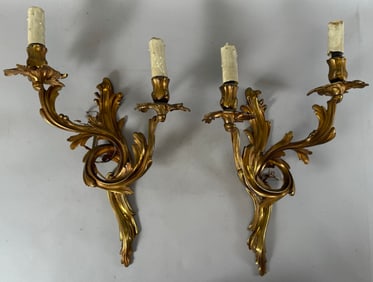 Pair of Vintage Gilt Brass Wall Lights Scones