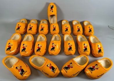 Lot of 19 - Vintage Holland Carved Wooden Shoe Heineken Beer Sign