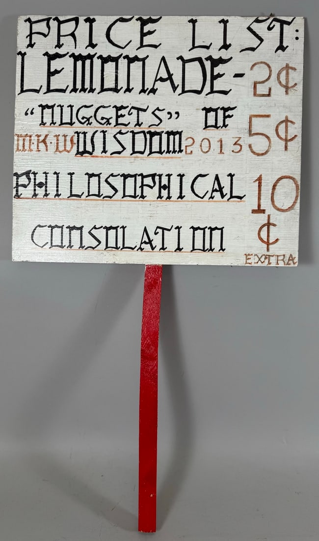 Mixed Media Abstract Art "Nuggets" of Wisdom Signed Dated M.K.W. 2013: Mixed media abstract art. "Nuggets" of Wisdom, on plywood. Double sided. Red color cross on the back. Signed and dated, M.K.W., 2013. D: 29.25"h x 16"w.