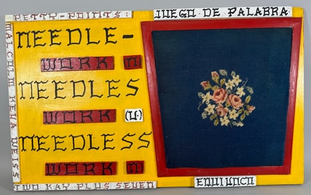 Mixed Media Assemblage Art "Needle Work" on Wood