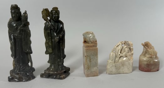 Lot of 5 - Vintage Chinese Soapstone Sculptures & Seals