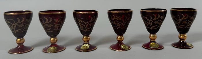 Set of 6 - Vintage Bohemia Crystal Liquor Glasses Made in Czechoslovakia