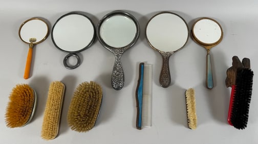 Lot of 11 - Vintage Hand Mirrors Brushes & Comb