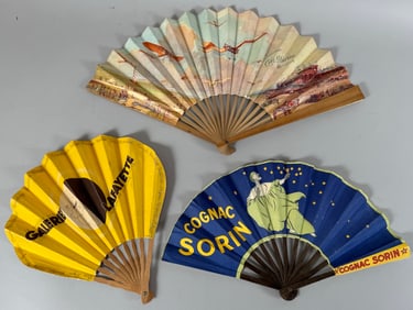Lot of 3  - Vintage Paper Hand Held Folding Fans - Souvenir Cafe Martin New York Promotional Paper
