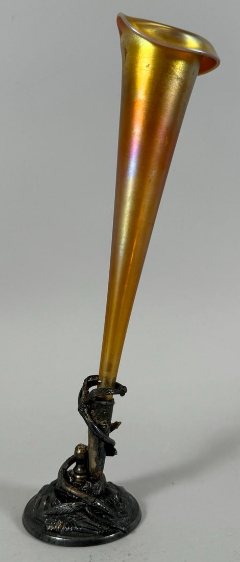 Art Glass Silver Plate Bud Vase J.W. Tufts  Boston Mass Signed (1 of 9)