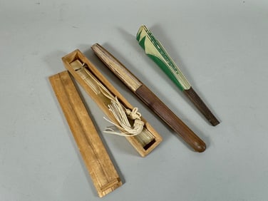 Lot of 3 - Vintage Silk and Paper Hand Held Folding Fans