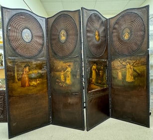 Lot of 2 - Adams Style four (4) Panel Hand Painted Screen