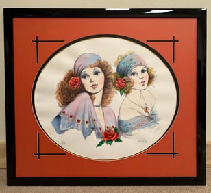 Vintage Framed Portrait of Two Ladies Signed by Vickers