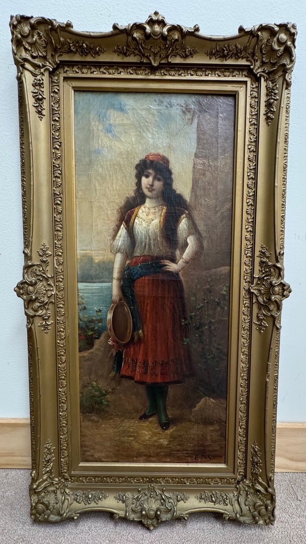 Egisto Ferroni 'Girl with Tamborine' Oil Painting Framed Signed (1 of 10)