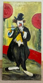 Vintage Oil Painting on Canvas of a Clow with Flute