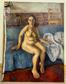Nude Female Oil Painting on Canvas Signed Eddie