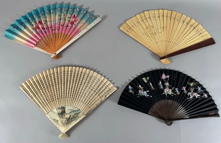 Lot of 4 - Japanese, Chinese & Indonesian Bali Made Hand Held Folding Fans