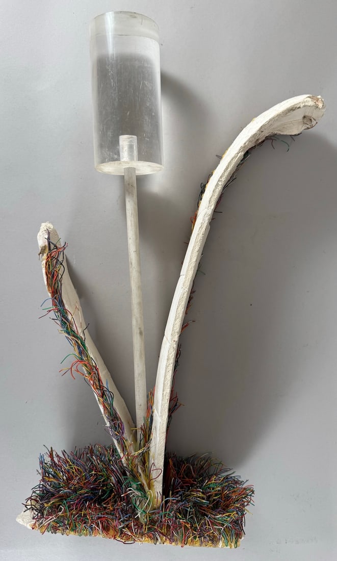 Mixed Media Sculpture Art 'Flower' by Sydney K. Hamburger: Mixed media sculpture art 'Flower'. D: 21"l x 9"w (base width) x 3.5"d.