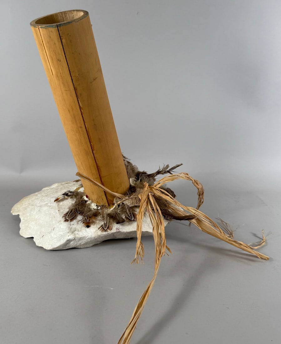 Mixed Media Sculpture Art by Sydney K. Hamburger: Mixed media sculpture art with marble base. D: 15"h x 2.5"w x 7"d.