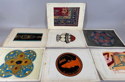 Lot of 7 - Copy of Ornament Paintings by J.M. Schuck Byzantine Persian Greek Pompeian Gothic Savage