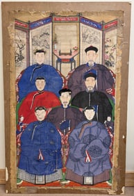 Large Chinese Ancestor Portrait of Seven Family Members