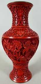 Carved Chinese Cinnabar Lacquer Inside Blue Enamel
