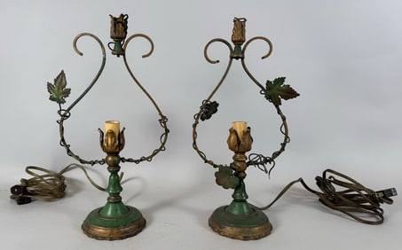 Pair of Brass Leaf Decorated Table Lamp