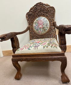 Hand Carved Wooden Armchair