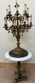 Hollywood Regency Style Side Table With Brass Italian-Style Candelabra Lamp