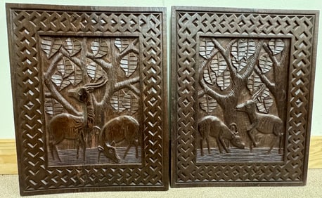 Pair of Hand-Carved Wooden Wall Panels